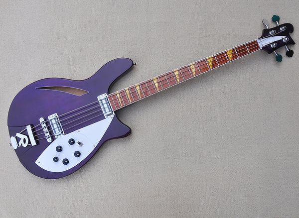 

purple semi-hollow 4 strings electric bass guitar with rosewood fretboard