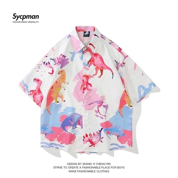 

oversized mens shirts printing plus size womens casual man american summer fried street small dinosaur fashion 220810, White;black