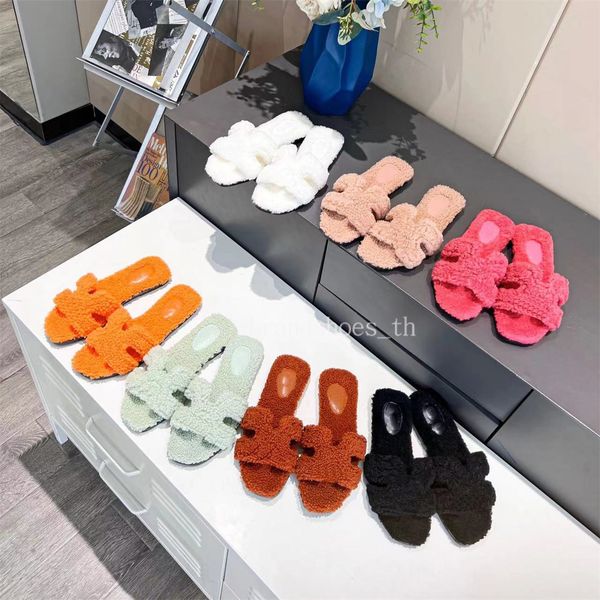 

designer slippers fur slippers classic women sandals wool flat slides fashion apartment slipper winter mullers comfort sandal, Black