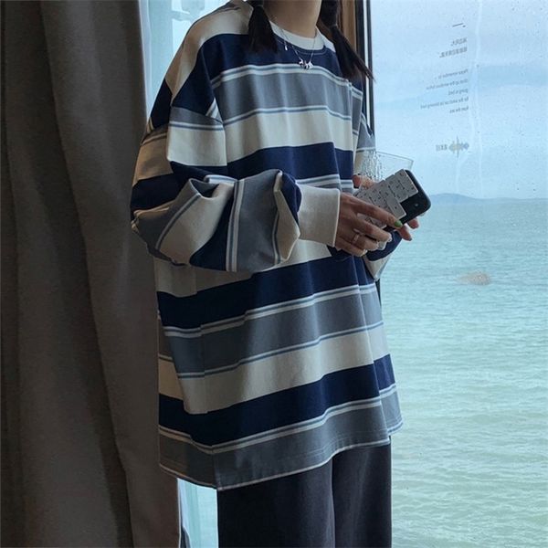 

fashion striped hoodies women causal long sleeve oversized pullover harajuku loose sweatshirt autumn female cotton t shirts 220811, Black