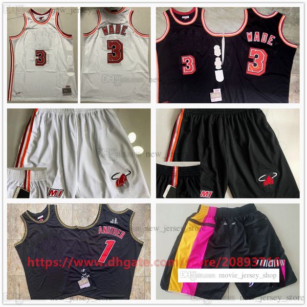 

mitchell ness authentic embroidery basketball dwyane 3 wade jerseys retro white black real stitched breathable sport 1 another jersey just d, Black;red