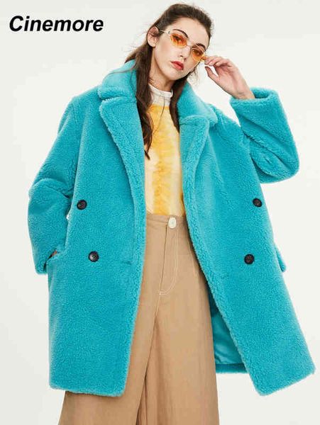 

cinemore 2022 winter new arrival fur coat women mid-length style outerwear loose clothing warm coat women k9052 t220810, Black