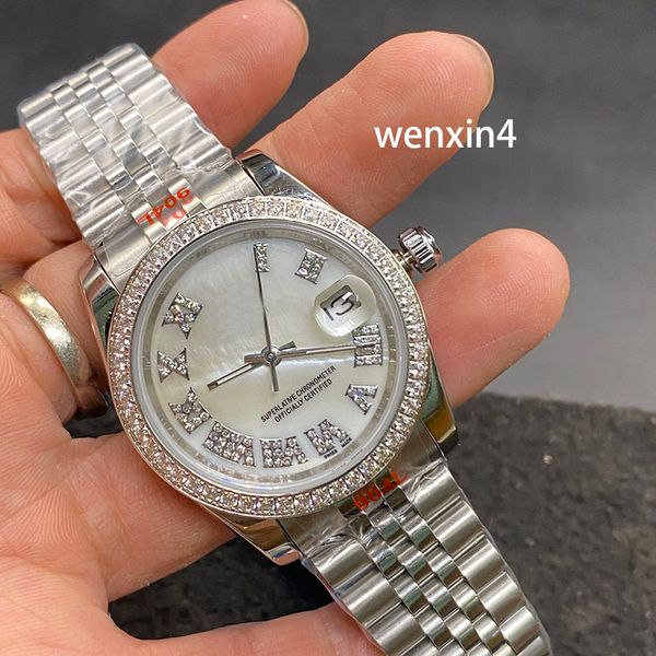 

classic ladies watch luxury 36mm mechanical automatic stainless steel roman bezel small drill, Slivery;brown
