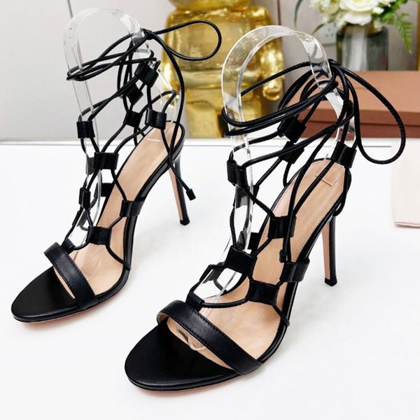 

stiletto sandals womens leather with delicate straps that touch the ankle glide over feet sandals stilettos and sophisticated famous brand d, Black