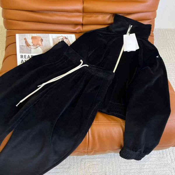 

women's two piece pants c&e home women's wear short coat autumn new fashionable velvet foreign style sports high waist leisure sui, White