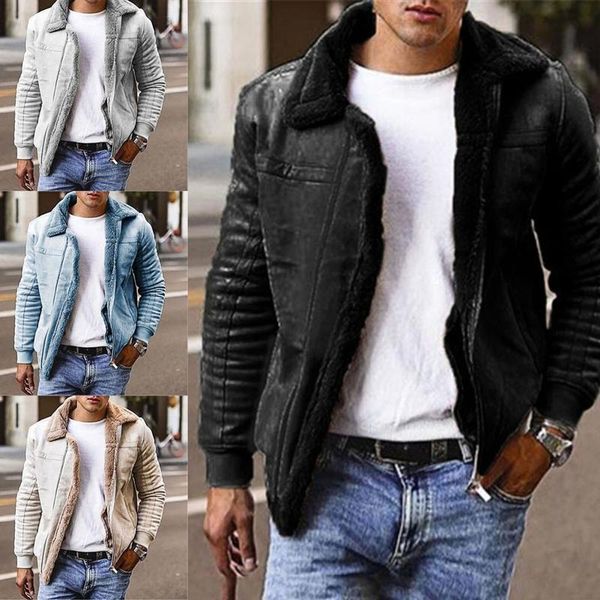 

jacket men fashion casual loose autumn winter men turn down collar long sleeve suede warm coat motorcycle, Black;brown