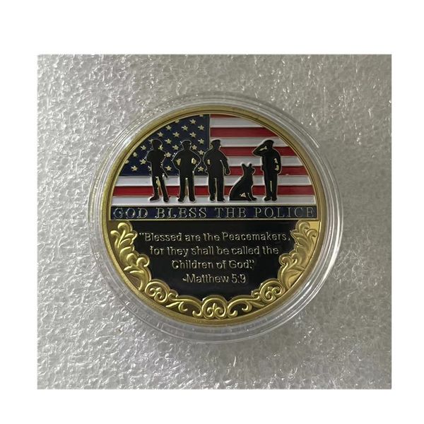 

u.s. gift fire brigade gold plated medallion painted stripes commemorative coin.cx