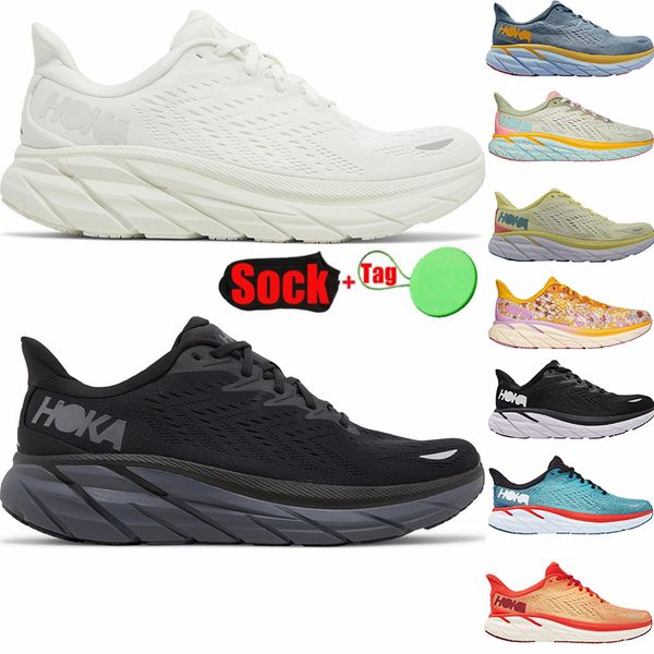 

hok one one movement clifton 8 running shoes for men women utility sports sneakers breathable run real teal white black seaweed green floral