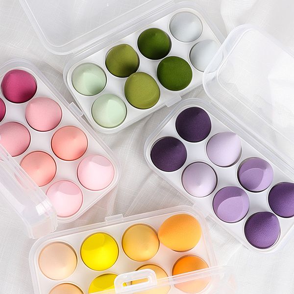 

cosmetic puff 8 pcs set with transparent storage box makeup sponge in different size for foundation eyeshadow blending