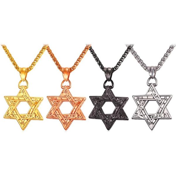 

pendant necklaces collare magen david star & pendants gold/rose gold/black color stainless steel israel jewish necklace women men p204pe, Silver