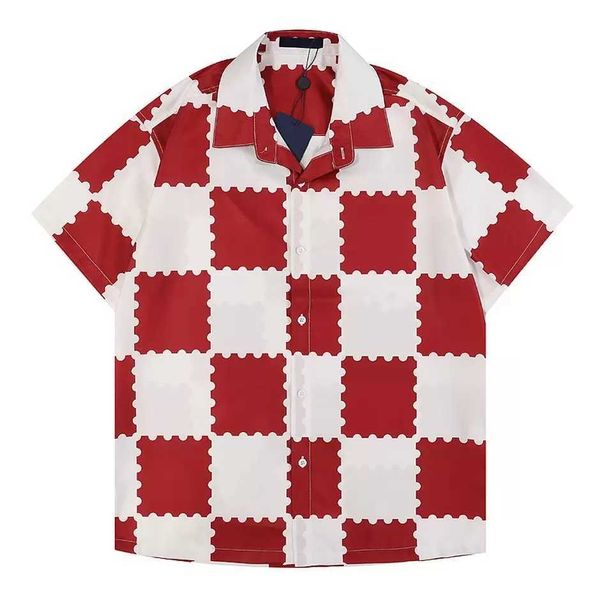 

22ss luxury designer mens fashion geometric print bowling shirt hawaii floral casual shirts men slim fit short sleeve w3xa, White;black