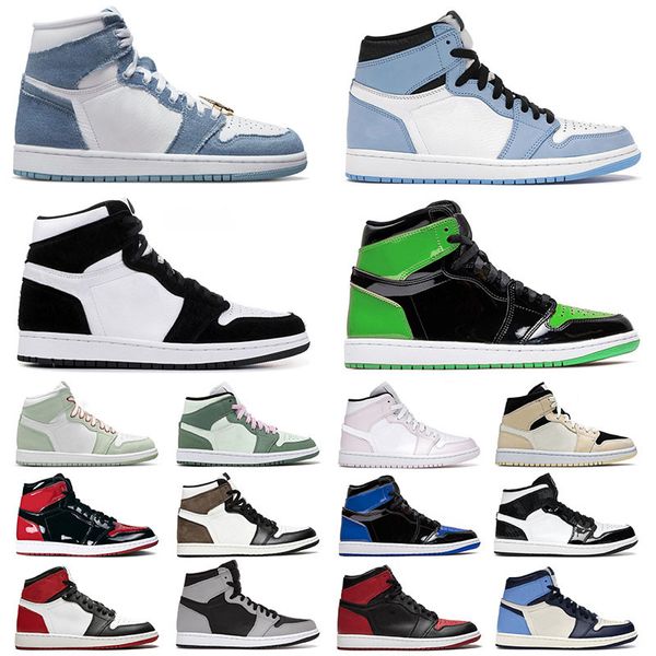 

new 1 jumpman men women basketball shoes 1s panda retro denim high og dark mocha mid carbon fiber dutch green sports sneake air shoe jordas