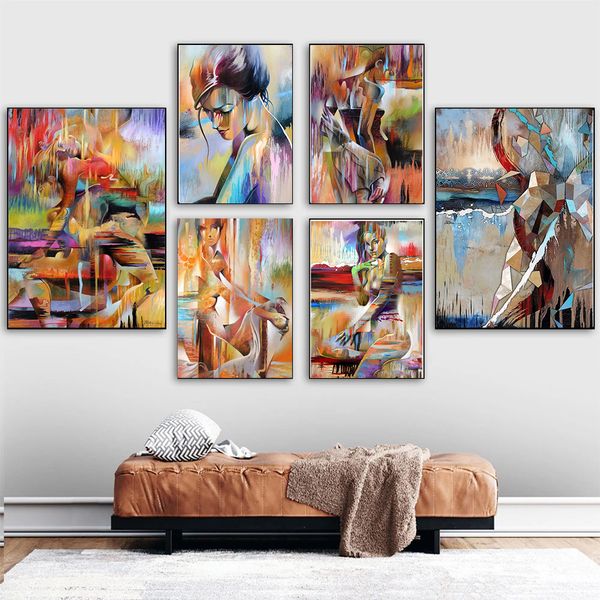 

nordic canvas painting home decor modern lady picture wall art poster girl bedroom abstract minimalist art oil painting