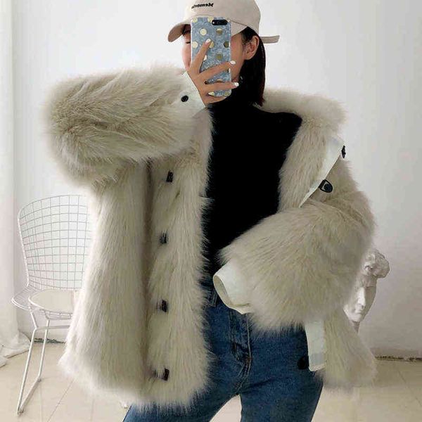 

fur jacket woman 2020 new winter fur parkers jackets female short loose warm one piece of fur overcoat women t220810, Black
