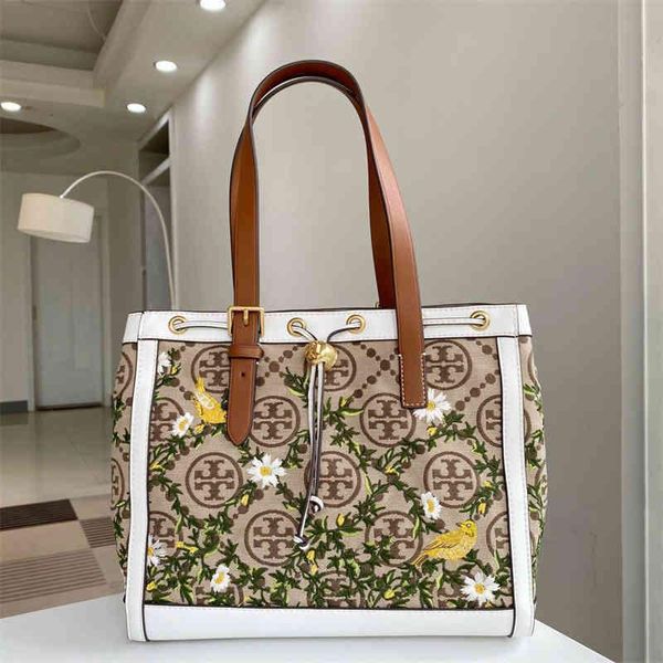 

torys s outlet tbs flower and bird embroidery tote bag canvas cowhide drawstring handbag fashion women's bag tories burchs mko