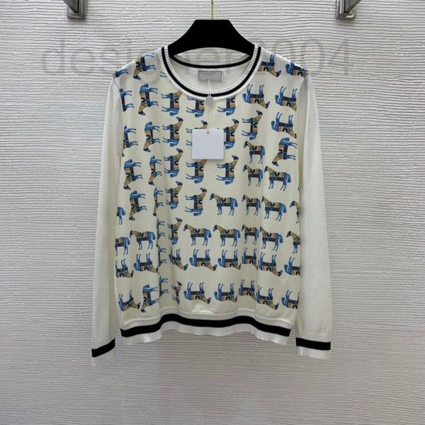 

women's sweaters designer european new junma printed front velvet fabric stitched back silk wool knitted round neck pullover fkyk, White;black