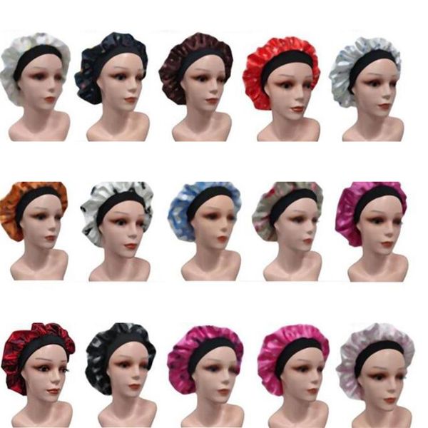 

letter designer imitation silk shower cap women's monochrome nightcap hair care hat satin sleep health beauty elastic bath ca240l