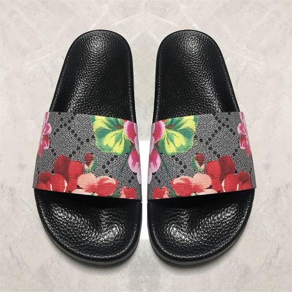 

2022 men women sandals flip flower animals summer slide fashion wide flat slippery slipper flop with box size us5- us123264, Black