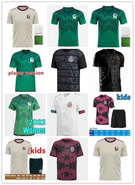 

2022 mexico soccer jersey world cups home away 22 23 chicharito lozano dos santos football shirt kids kit women men sets uniforms fans playe, Black;yellow