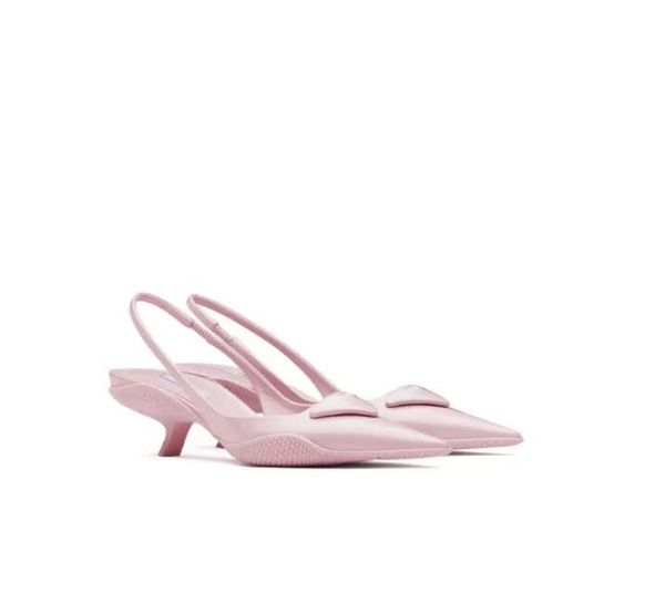 

2022 summer designer ladies sandals triangle leather high heels spring autumn red white leather pointed toe outdoor sole size 35-40, Black