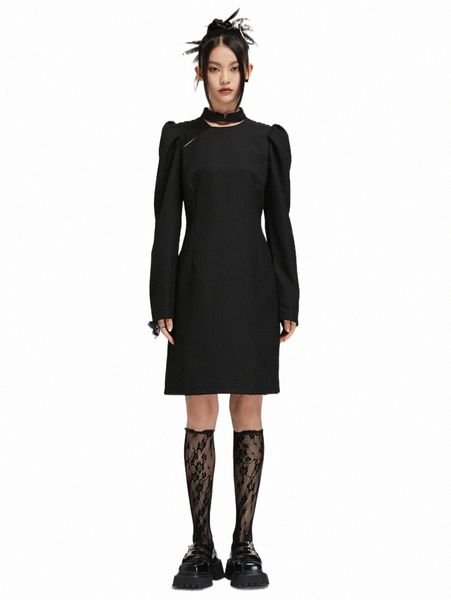 

dazy choker neck puff sleeve fitted dress s3ni#, Black;gray