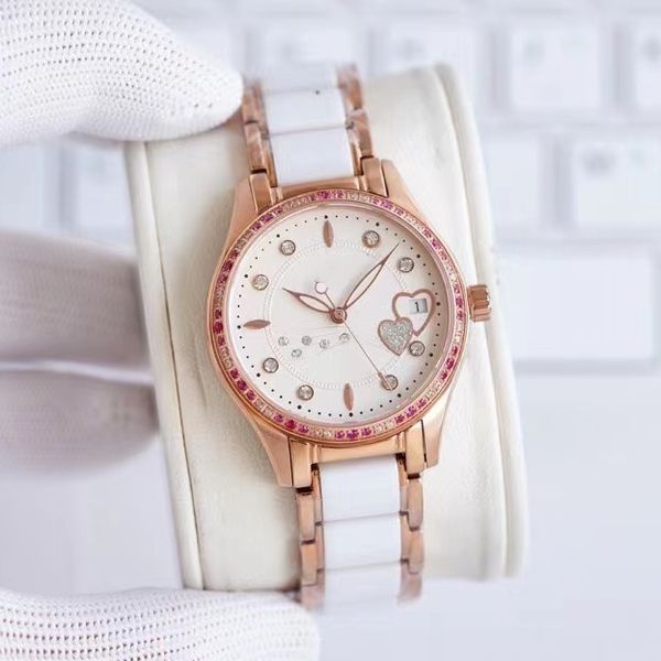 

fashion mechanical women's watch 33mm 8215 movement sapphire glass mirror ceramics strap sports waterproof butterfly literal shell bott, Slivery;golden