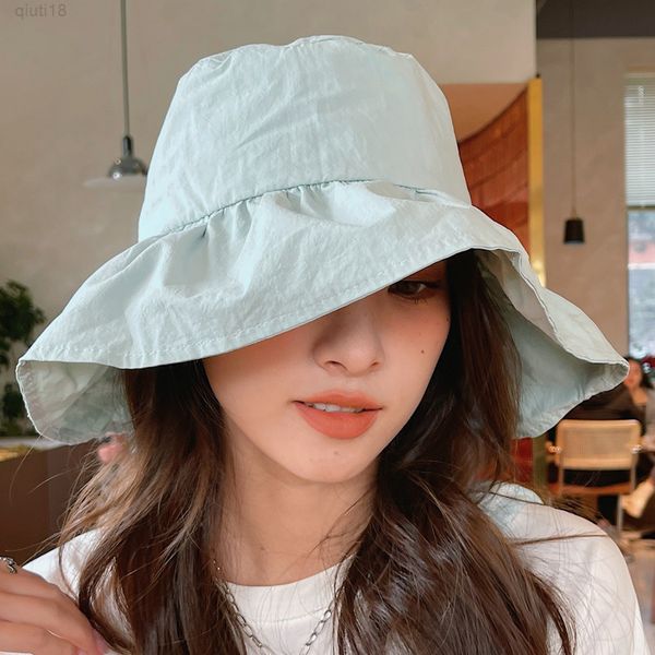 

2022 new japanese style pleated fisherman hat women's summer thin casual all-match sun hat sunshade panama gorros y220818, Blue;gray