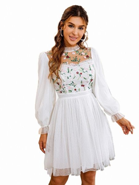 

simplee floral embroidery mesh panel dress w88d#, Black;gray