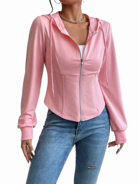 

zip up drawstring hooded sweatshirt j1kt#, Black