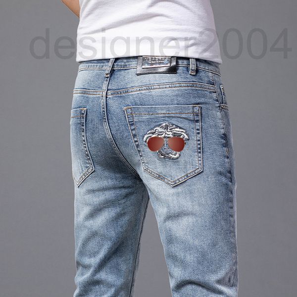 

men's jeans designer spring jeans men's korean version small foot slim fit international high-end brand light luxury cotton bullet, Blue