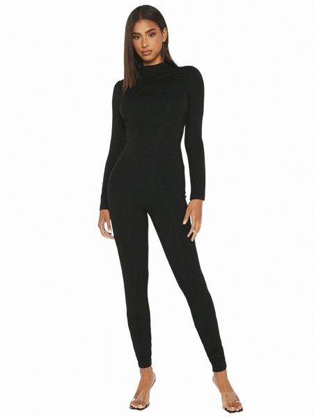 

tall solid mock neck unitard jumpsuit a3u3#, Black;white