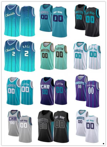 

75th custom men women youth 6 jalen mcdaniels 22 vernon carey jr. 2 lamelo ball 0 miles bridges charlotte''hornets''bask, Black