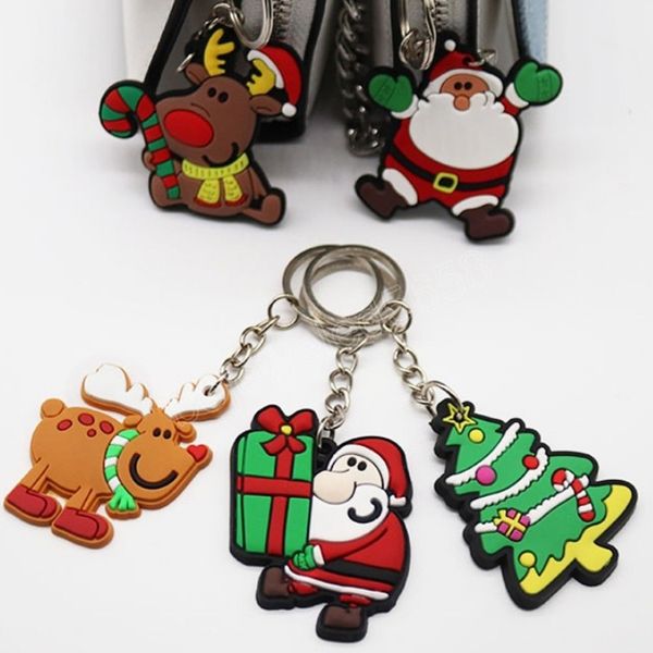 

christmas key ring chains santa claus xmas tree pendant keyring for backpacks cute elk doll charm bag kids friends gift, Silver