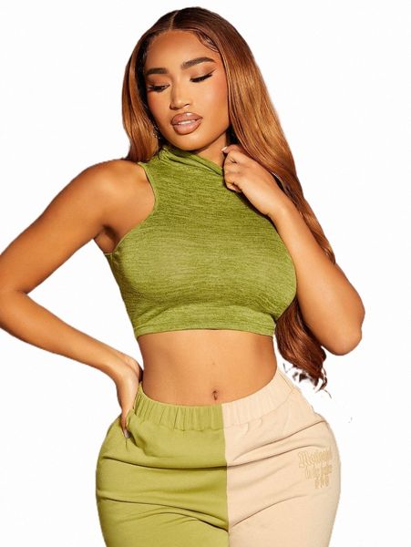 

sxy mock neck crop tank b5ii#, White