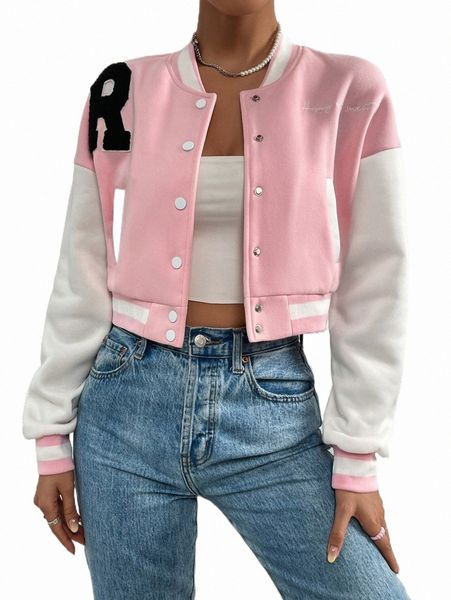 

slogan embroidery drop shoulder colorblock bomber jacket r4p3#, Black;brown