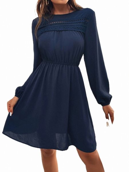 

guipure lace insert a-line dress v5bt#, Black;gray