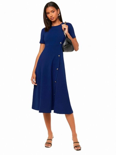

evolu fake button a-line dress k1uu#, Black;gray