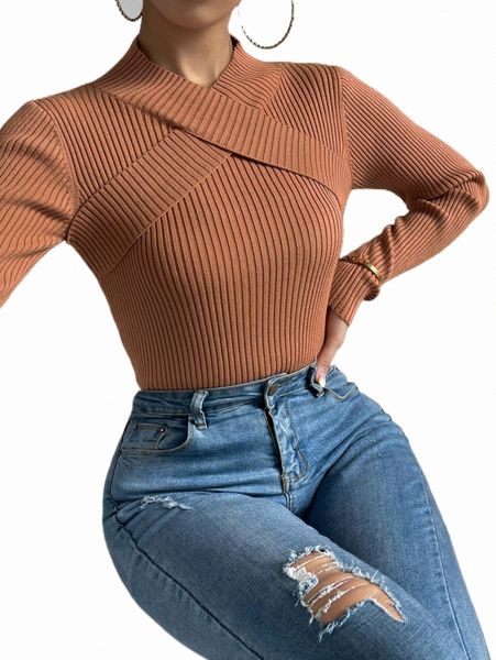 

ribbed knit crisscross sweater 146u#, White;black