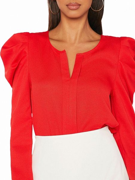 

tall notch neck gigot sleeve 81es#, White
