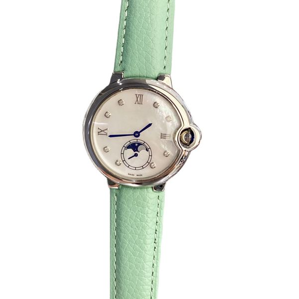 

fashion women's watch 36mm quartz movement 316 stainless steel case leather belt sapphire mirror sun moon star life waterproof luxury w, Slivery;golden