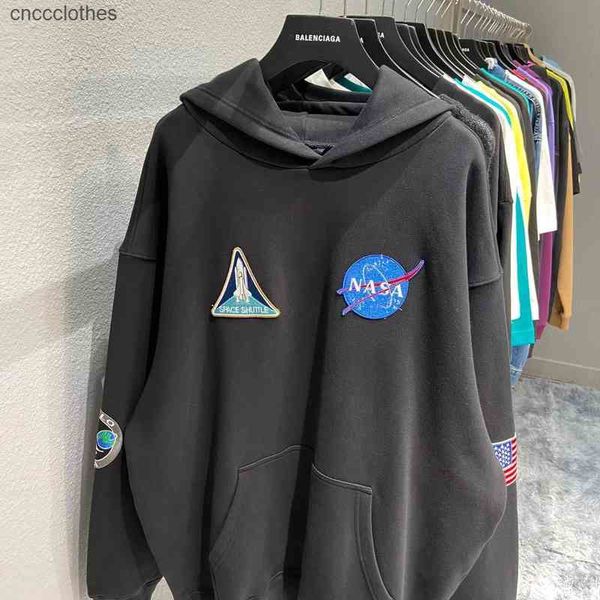 

blencige women and men unloose hoody original nasa paris co branded plush astronaut badge embroidered xfz3, Black