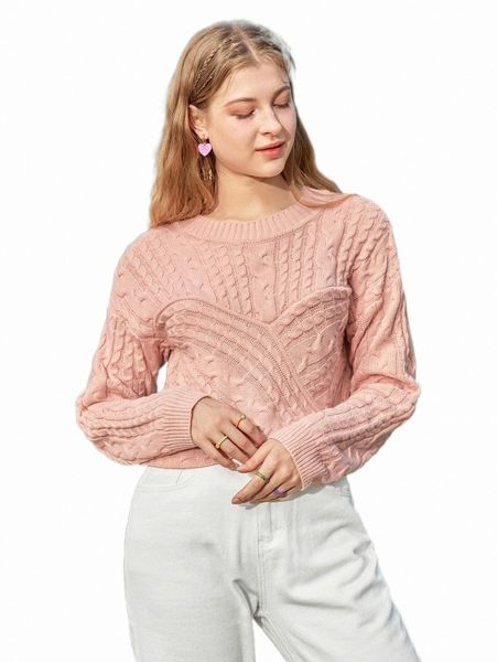 

mod asymmetrical hem cable knit drop shoulder sweater 53wc#, White;black