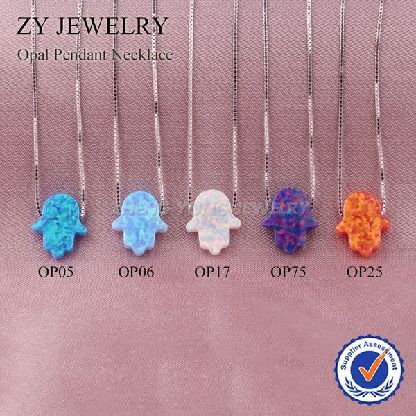 

78 colors fashion 925 silver chain hand opal hamsa necklace 925 sterling silver fatima hand 11x13mm opal silver necklace 220818