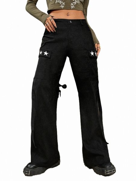 

high waist star print cargo pants y3gp#, Black;white