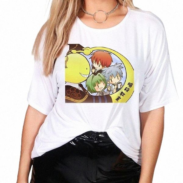 

women's t-shirt assassination classroom women cute characters printed shirt creative modern loose short sleeve japanese anime a86p#, White