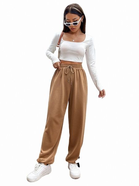 

solid drawstring waist sweatpants i2m8#, Black;white