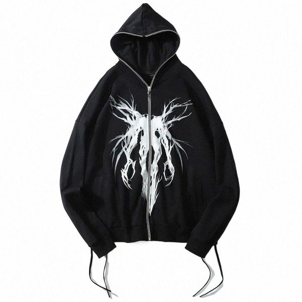 

men's hoodies & sweatshirts harajuku gothic graphic cool print zip hoodie hip hop men punk black streetwear fashion oversized zipper ho