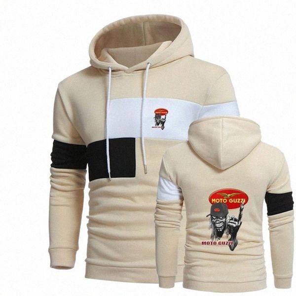 

men's hoodies & sweatshirts 2021 spring and autumn spliced hoodie moto guzzi logo fashion novel trend casual all-match lace-up sweater, Black