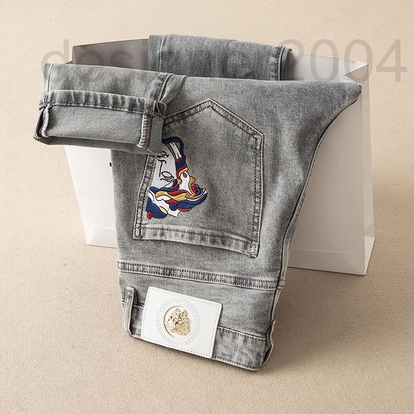 

men's jeans designer medusa men's jeans water washed versatile 2021 fashionable embroidery pants long-term wear yc2m, Blue