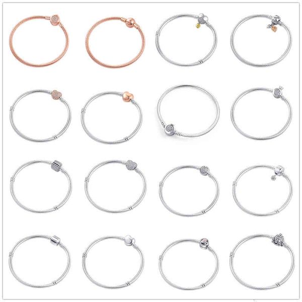 

bangle designer authentic silver color snake chain fine fit european charm bracelets for women diy jewelry making gifts, Black